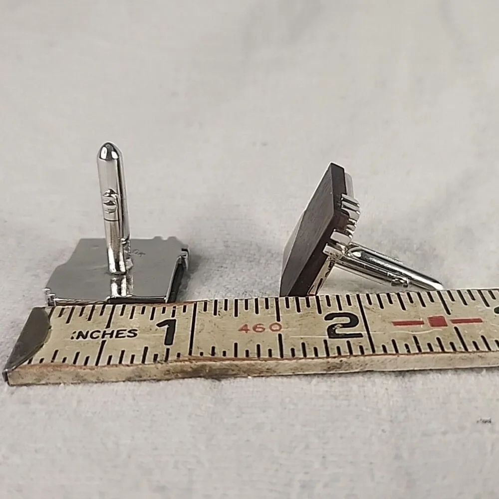 Cufflinks Swank Silver Tone With (Unknown) Wood Inserts And Accents Vintage